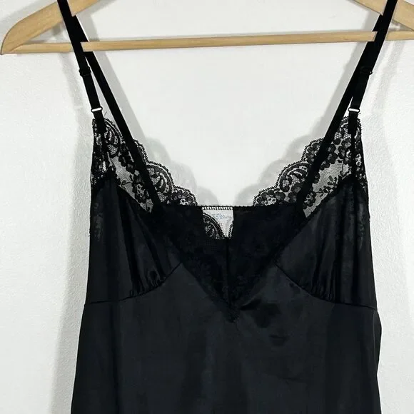 Vintage Sliperfection Slip Dress Size 38 Black Lace Trim Adjustable Straps Sexy - Picture 3 of 11
